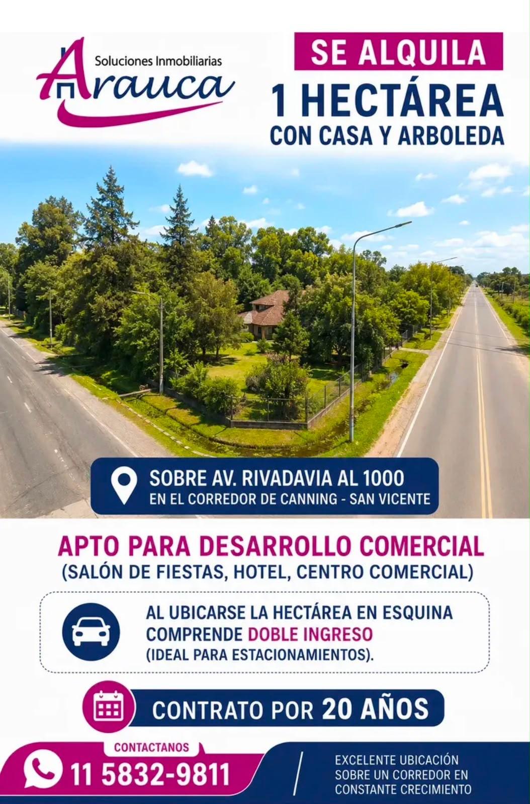 Alquiler de Hectárea en Av. Rivadavia Corredor Canning-San Vicente Ideal para proyecto comercial